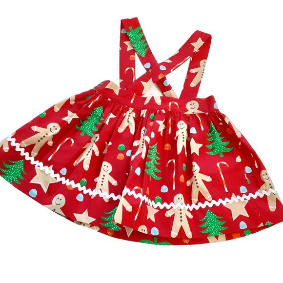 Eleanor Rose Gingerbread Man Pinafore Skirt Dress Christmas Overalls Girls 3/4 - Picture 2 of 9
